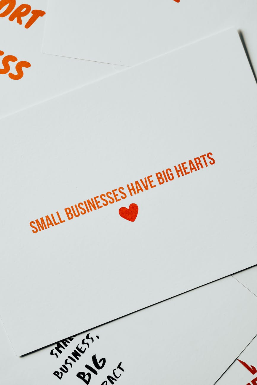 small businesses have big hearts text on a paper