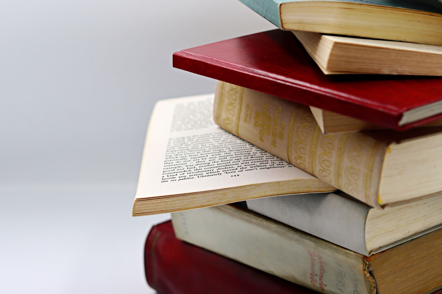 close up of a pile of old books