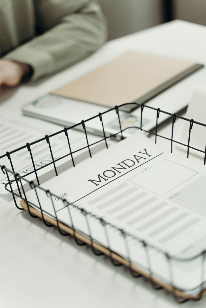 planner on a wire basket